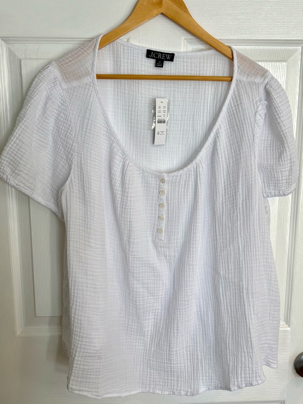 J. Crew White Short-Sleeve Scoop Neck Button Henley Top